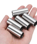 Five Piece Pack Stainless Steel Spacer 1/2 Inch Bore 5/8 Inch Outer Diameter 1-1/2 Inch Length For 1/2 Inch Screws Bolts And Rods, 304 Stainless Round Metal Standoff Bushing In Plain Finish, Corrosion Resistant And Durable For Mechanical Assemblies, set of five in hand