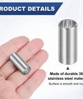 Hand holding 8 Pieces M8 304 Stainless Steel Spacers 8mm ID 10mm OD 22mm Length Round Screw Standoff Bushing Plain Finish. Ideal for DIY.