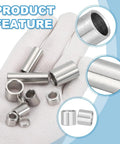 Built Tough 12 Pack Stainless Steel Spacers Set With 10mm ID By 12mm OD By 10mm Height, displayed on white glove.