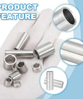 Close-up of Eight Pack Stainless Steel Spacers 8mm ID 10mm OD 25mm Height 304 Stainless Round Bushing Standoff