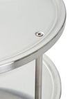 Close-up of 2-Tier Lazy Susan Spice Rack Organizer for Cabinet and Pantry, Stainless Steel, 10.5 Inch Diameter shelf screws and edges.
