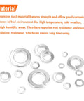 100 Pack Size 10 Stainless Steel Split Lock Washers For Screws And Bolts displayed on white background