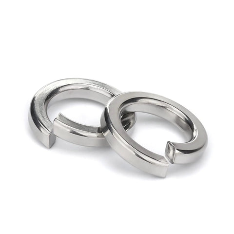 Two 1/4-inch stainless steel split lock washers, 304 stainless, shiny finish