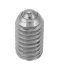 Close-up of a stainless steel spring ball plunger screw from the 20 pack M6 x 10mm with hex drive, smooth spring action design.