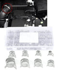160Pcs 304 Stainless Steel Spring Clips Hose Clamps Set In Eight Sizes 6.5 To 18 Millimeter for automotive use, box view.