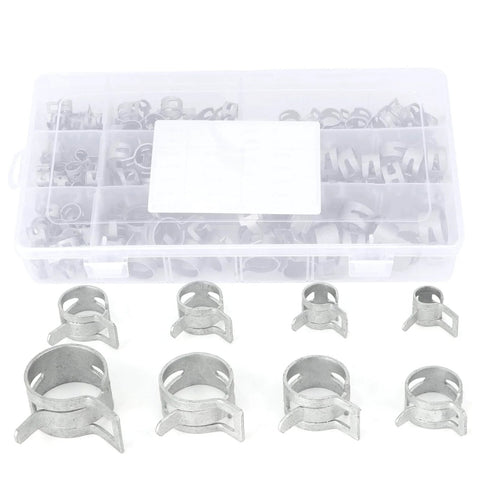 160Pcs 304 Stainless Steel Spring Clips Hose Clamps Set In Eight Sizes 6.5 To 18 Millimeter Durable Corrosion Resistant