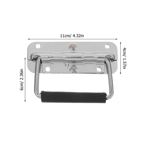 Heavy Duty Stainless Steel Folding Spring Handle 110mm for Toolbox Chest, Chrome Plated Wire, Front View with Measurements