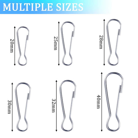 Premium 304 Stainless Steel Spring Hooks Set 250 Pieces in Six Sizes 20mm 25mm 28mm 30mm 32mm 40mm Rust Resistant