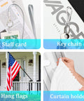 Premium 304 Stainless Steel Spring Hooks Set 250 Pieces in Six Sizes shown as staff card holder, key chain, flag, curtain clips.