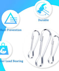 Premium 304 Stainless Steel Spring Hooks Set 250 Pieces in Six Sizes shown with rust prevention and durability icons