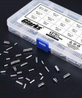 Durable 304 Stainless Steel Slotted Spring Pin Assortment Kit 180 Pcs In M2 M2.5 M3 M4 Sizes With Transparent Storage Box