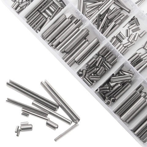 440 Piece 304 Stainless Steel Slotted Spring Pin Set For M1.5 To M5 Dowel Tension Roll Pins in storage case, various sizes shown