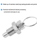 Stainless Steel Spring Plunger with Pull Ring Set, Stubby Hand-Retractable Non-Locking Index Plunger, up-close view of metal finish