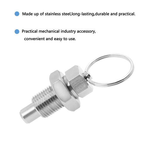 Stainless Steel Spring Plunger with Pull Ring Set, Stubby Hand-Retractable Non-Locking Index Plunger, up-close view of metal finish