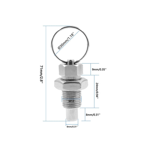 Stainless Steel Spring Plunger with Pull Ring Set, Stubby Hand-Retractable Non-Locking Index Plunger, Mixed Sizes, M12-8mm Front View