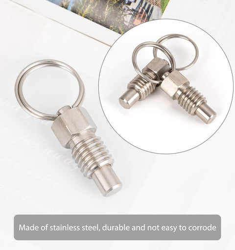 Stainless steel spring plungers with pull ring set 3 pack, 1/2-13 thread, 0.312 in pin, 0.56 in thread length, corrosion resistant.
