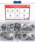 Conical Knurled Spring Washers Set, Stainless Steel, Coned Disc, M3-M12 in storage box with labeled compartments.