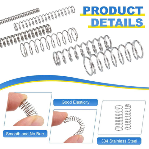 10 Pack Stainless Steel Compression Springs, 5mm Outer Diameter, 0.8mm Wire, 50mm Length, 304 Grade, Ideal For DIY Projects