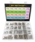 Compression Springs Kit With 240 Stainless Steel 304 Springs In 24 Sizes Case Included 10 To 30 Millimeters Length And 5 To 7.5 Millimeters OD Anti Rust Easy Storage Box Great For Repairs DIY Hobby Projects And Prototyping; open box showing organized compartments of various spring sizes.