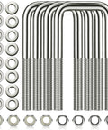 Heavy Duty 4 Piece 304 Stainless Steel Square U Bolts Set for Boat Trailers with Washers Lock Washers Nylon Lock Nuts