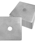 Premium 304 stainless steel square washer plates, 2.4 inch outer diameter, 3 mm thick, 3/8 inch bore, stacked view