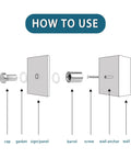 Diagram showing Pro Grade Stainless Steel Standoff Screws for acrylic wall sign installation, with cap, gasket, and wall anchor components labeled.