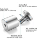 8 Pack Stainless Steel Standoff Screws For Acrylic Display, 1 Inch Diameter By 1 Inch Long Wall Mounts, Cushion Pad, Satin Nickel, 304 Steel