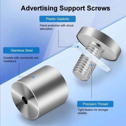 24 Pcs 1 Inch By 1 Inch Standoff Screws For Acrylic And Glass Sign Mounting In 304 Stainless Steel With Brushed Nickel Coating, side view.