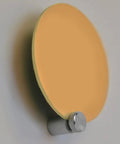 Round acrylic sign mounted with pro grade stainless steel standoff screw for sturdy easy install, 3D effect view.