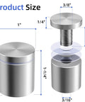 Stainless Steel Standoff Screws 1 Inch Diameter 1 Inch Barrel Length 20 Pack With 80 Mounting Accessories For Acrylic Plexiglass Glass Wood Metal Aluminum Panels And Frames Picture Mounting Hardware Silver, showing size dimensions