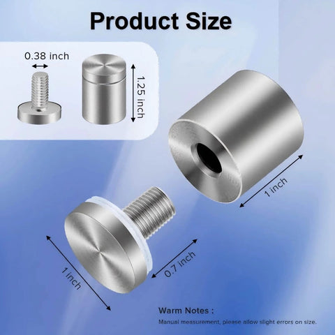 Diagram showing 24 Pcs 1 Inch By 1 Inch Standoff Screws For Acrylic And Glass Sign Mounting In 304 Stainless Steel With Brushed Nickel