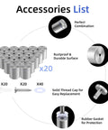 Stainless Steel Standoff Screws 1 Inch Diameter 1 Inch Barrel Length 20 Pack With 80 Mounting Accessories For Acrylic Plexiglass Glass Wood Metal Aluminum Panels And Frames Picture Mounting Hardware Silver, showing screws, caps, and accessories.