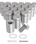 Stainless Steel Standoff Screws Set For Acrylic Signs, 20 Pack, Diameter 0.5 Inch, Length 0.75 Inch, Brushed Nickel Finish, Anti Corrosion Mounting Hardware