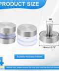 4 Pack Stainless Steel Sign Standoff Screws With Rubber Gaskets For Glass Displays M6 X 16mm Thread 19mm Cap Diameter Suitable For 5 To 6 mm Glass Brushed Silver Finish Ideal For Acrylic Frames And Advertising Boards Connect And Fix showing product dimensions and suitable thickness for installation.
