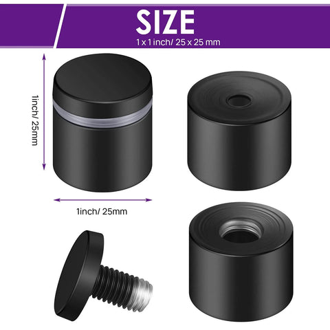 8 Piece Stainless Steel Standoff Screws Set for Sign Mounting Wall Hardware 1x1 Inch detailed view with size dimensions