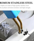 Pro Grade Heavy Duty 1200Pcs Plastic Welding Staples Set demonstrating stainless steel staples in use on plastic panel