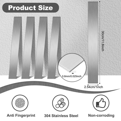 Pro Grade 304 Stainless Steel Brushed Strips Set Of 10 For DIY Kitchen Craft Projects 12 Inch Length 1 Inch Width 0.02 Inch