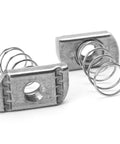 Stainless steel 3/8-16 standard strut channel nuts with a thickened spring deliver strong, corrosion resistant fasteners for mounting.