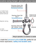 Heavy Duty Swing Hangers Stainless Steel 2 Pack 1800 Lb Capacity Indoor Outdoor components with labels