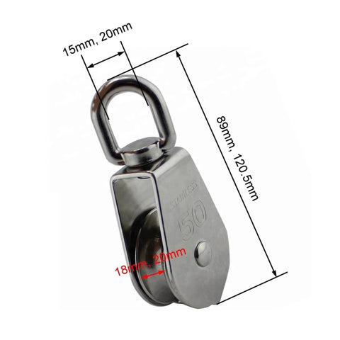 5-Pack Stainless Steel 304 Single Sheave Swivel Eye Rope Pulley 15mm 20mm 25mm 32mm 50mm Rigging Hardware Lifting Swivel Pulley(15mm) side view