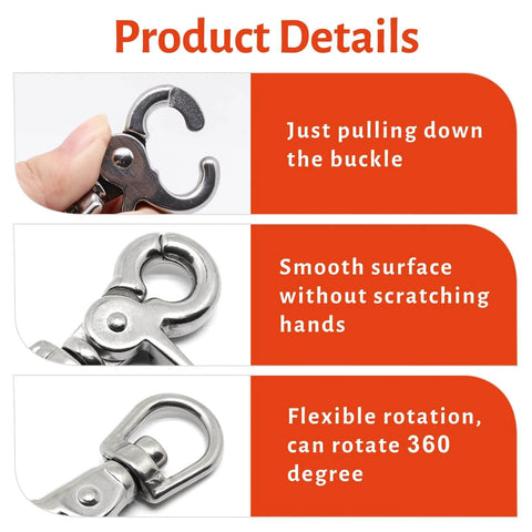 Product details for Two Pack Heavy Duty 316 Stainless Steel Trigger Snap Swivel Hooks Two And A Half Inch Polished Clip overview.