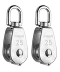 2pcs Stainless Steel M25 Lifting Crane Single Wheel Swivel Snatch Pulley Block 1/4" Rope x 1" Sheave Pulley Roller, 330 lbs Load
