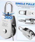 3pcs Stainless Steel Pulley Single Block Heavy Duty Cable Pulley for Rope Swivel Roller with 360 degree swivel design