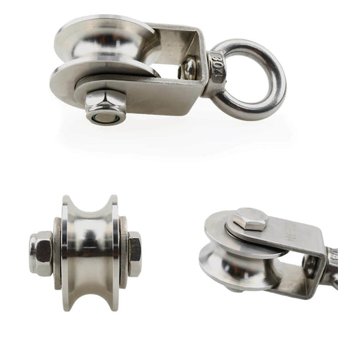 U Type Swivel Pulley 304 Stainless Steel Duplex Bearing Super-Silent Detachable 360 Degree Rotation Heavy Duty Traction Wheel
