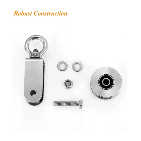 Pulley Wheel U Swivel Roller Stainless Steel Cable Pulley Block 360 Degree Rotating Rope Wheel components with carabiner