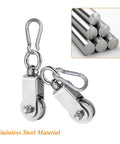 Pulley Wheel U Swivel Roller Stainless Steel Cable Pulley Block 360 Degree Rotating Rope Wheel Smooth Loading Silence Rotation Traction Wheel with Carabiner for Lifting Gym Equipment Clothesline 2pcs