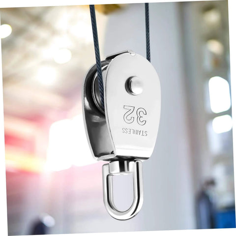 Close-up of 3pcs Heavy Duty Stainless Pulley Swivel Lifting Wire Rope Crane for Construction DIY Projects in use.