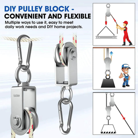U Type Swivel Pulley Block, 304 Stainless Steel Pulleys for Wire Rope Cable Lifting, DIY Gym Equipment Part