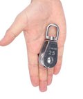 Person holding 2pcs Stainless Steel M25 Lifting Crane Single Wheel Swivel Snatch Pulley Block 1/4" Rope x 1" Sheave Pulley Roller, 330 lbs Load.