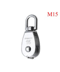 Stainless Steel Pulley M32 Single Wheel Swivel Lifting Rope Pulley Set Lifting Wheel Tools(M32), front view with M15 marking